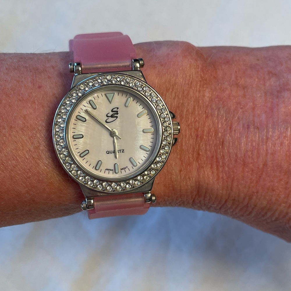 Suzanne Somers Crystal Watch with Pink Rubber Band